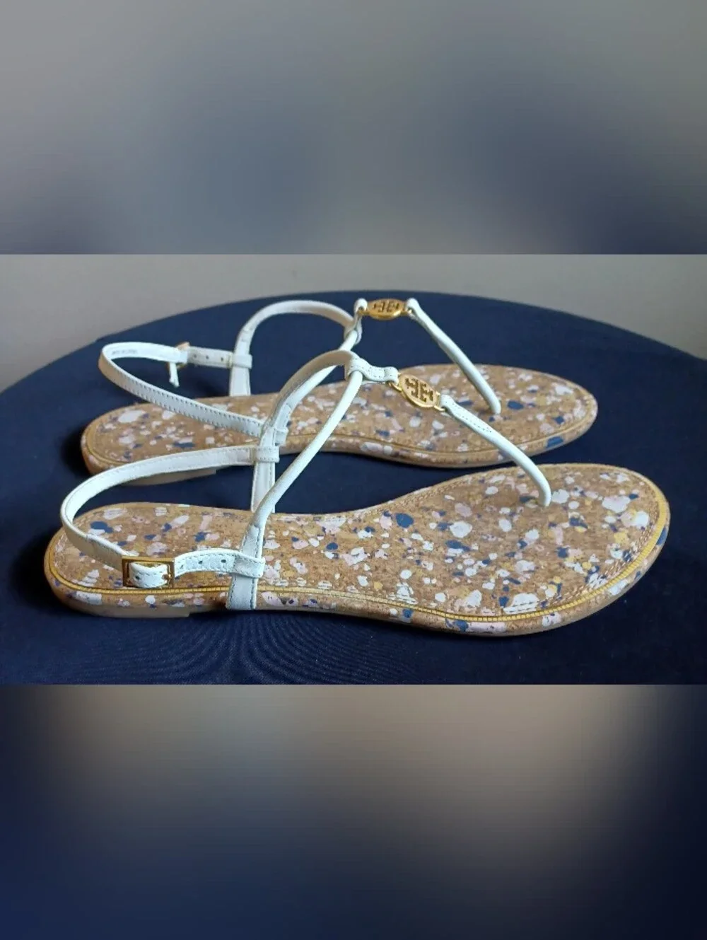 TORI BURCH Emmy Flat Sandals Confetti-speckled Cork Footbed 7-7.5
